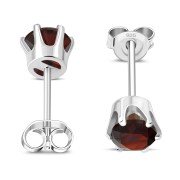 5mm Round Prong-Set Garnet Sterling Silver Stud Earrings - e444